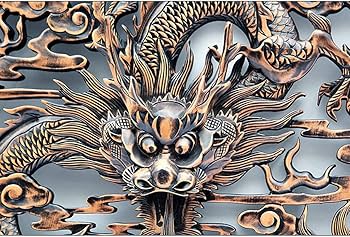 Amazon.co.jp: 木製 丸型 龍 木彫り 椴木 壁掛け 精彫造像